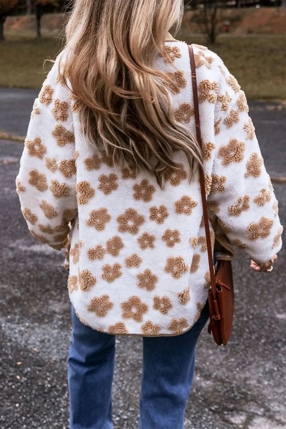 Charming beige flower fleece jacket - Love Salve
